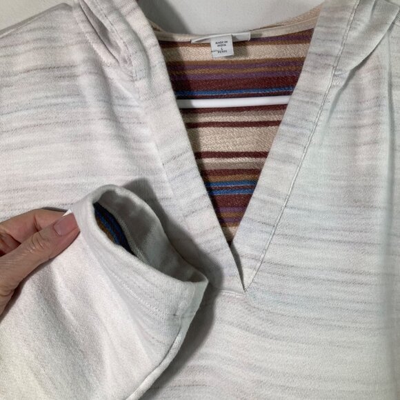 Womens Pure Jill V Neck Hoodie White Gray Striped Inner Brown Blue L Cotton Kang - Picture 3 of 9